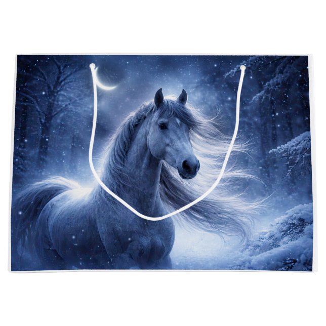Sacola Para Presentes Grande Cavalo e Lua Belo Inverno (Frente)