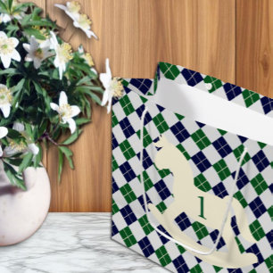Sacola Para Presentes Grande Cavalo Mecânico Préppy Argyle 1º Aniversário