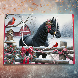 Sacola Para Presentes Grande Cavalo Negro Festivo e Natal Cardeal