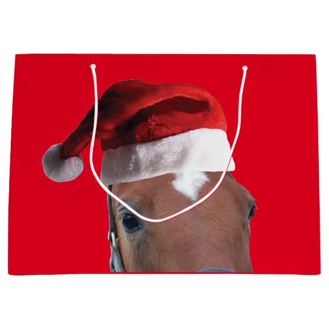 Sacola Para Presentes Grande Cavalo vestindo um Chapéu de Papai Noel (Frente)