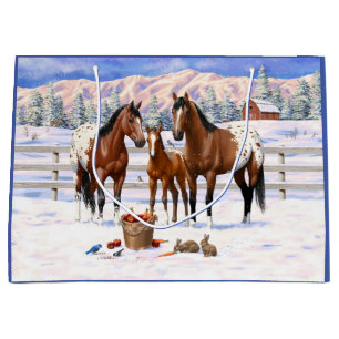 Sacola Para Presentes Grande Cavalos Appaloosa Da Baía De Brown Em Neve