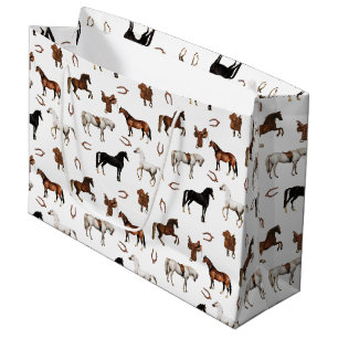Sacola Para Presentes Grande Cavalos Aquarela Ferradura Selas de Cavalo