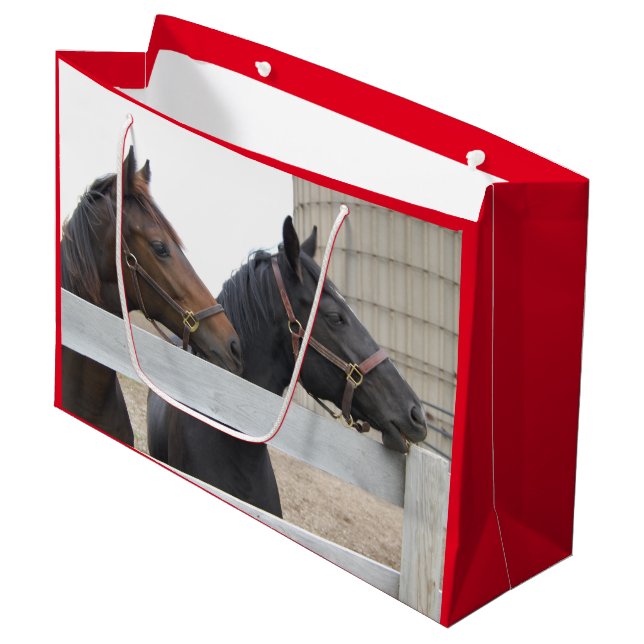 Sacola Para Presentes Grande Cavalos Bons na Fazenda, (Frente inclinada)