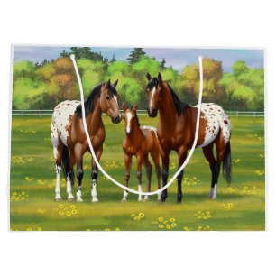 Sacola Para Presentes Grande Cavalos De Marrom Da Baía Appaloosa Em Pastagem D