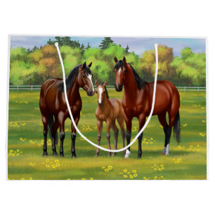 Sacola Para Presentes Grande Cavalos De Quarto De Baía De Brown Em Pastagem De