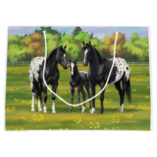 Sacola Para Presentes Grande Cavalos Pretos De Appaloosa Em Pasto De Verão