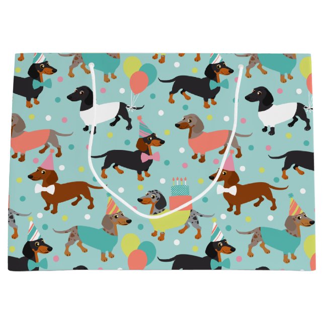 Sacola Para Presentes Grande Celebração da Festa de aniversário Dachshund (Frente)