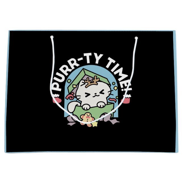 Sacola Para Presentes Grande Celebração de Natal com Gato de Tempo Puro (Frente)