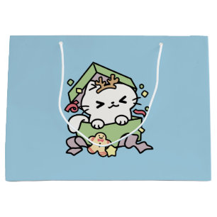 Sacola Para Presentes Grande Celebração de Natal com Gato de Tempo Puro