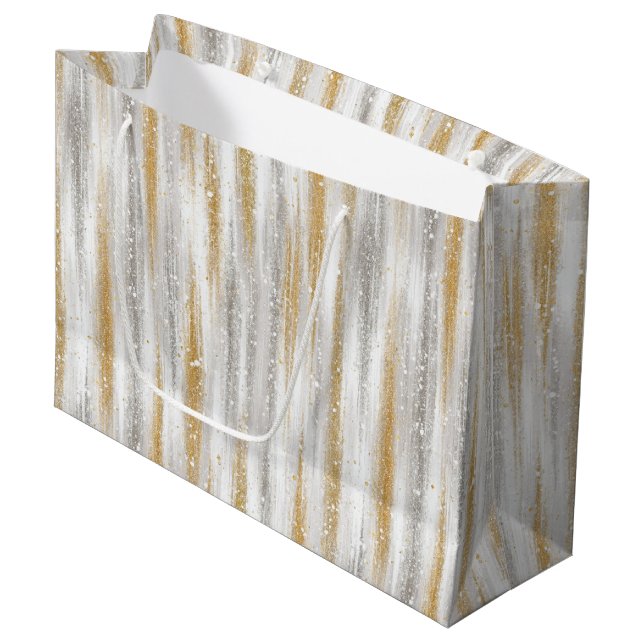 Sacola Para Presentes Grande Celebração de Natal Ouro Prata (Frente inclinada)