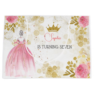 Sacola Para Presentes Grande Celebração real aniversário da princesa rosa