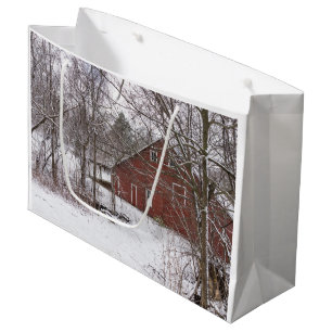 Sacola Para Presentes Grande Celeiro vermelho na neve