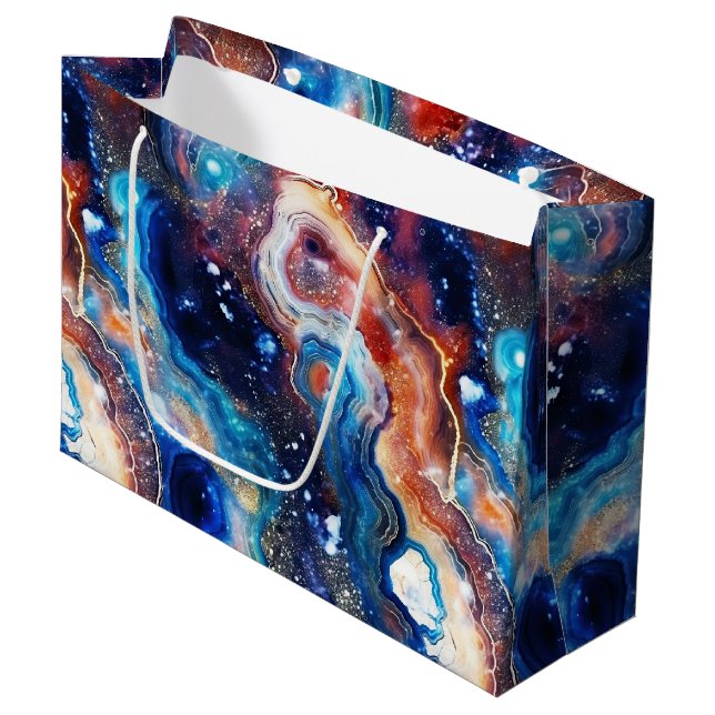 Sacola Para Presentes Grande Celestial Agate | Fiery Cosmic Stone Pattern (Frente inclinada)