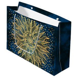 Sacola Para Presentes Grande Celestial Mandala Boho Dourado Sol