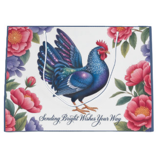 Sacola Para Presentes Grande Celestial Rooster Greeting with Floral Border