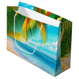 Sacola Para Presentes Grande Cena de Árvore de Palma de praia tropical