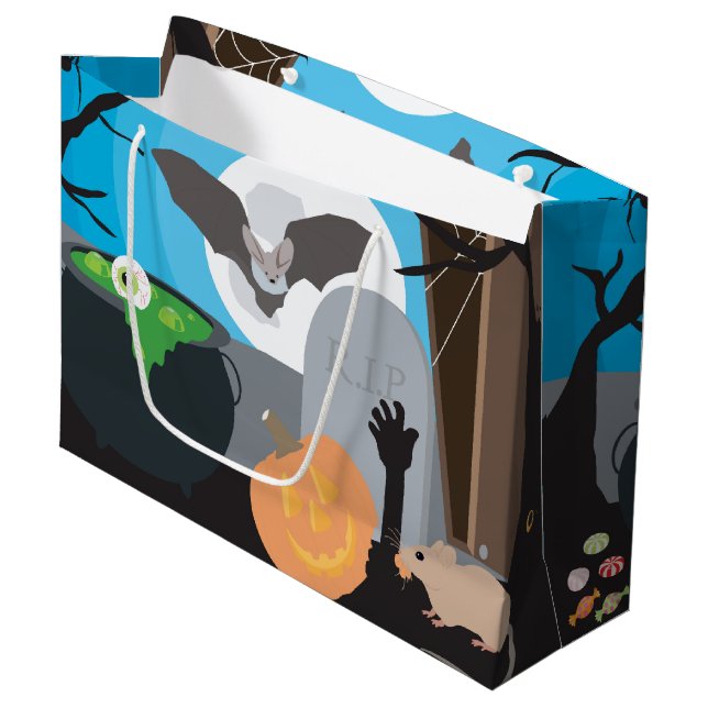 Sacola Para Presentes Grande Cena de Halloween (Frente inclinada)