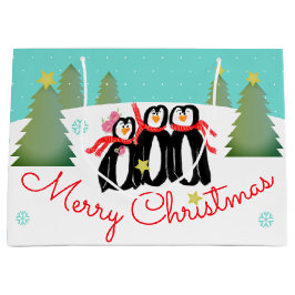 Sacola Para Presentes Grande Cena de Inverno Azul-Celeste