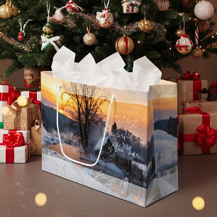 Sacola Para Presentes Grande Cena de inverno personalizada Natal Feriado