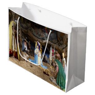 Sacola Para Presentes Grande Cena de Natal Antiga