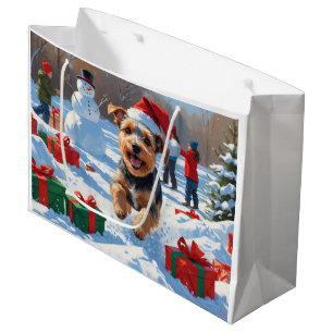 Sacola Para Presentes Grande Cena de neve festiva de Natal do Biewer Terrier