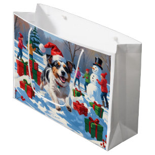 Sacola Para Presentes Grande Cena Festiva de Neve Terrier Christmas australiana