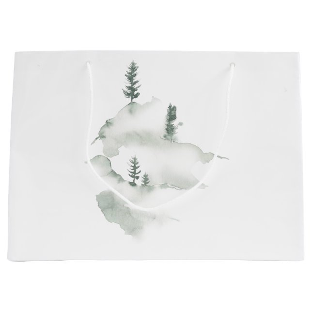 Sacola Para Presentes Grande Cenas de Inverno em Aquarela (Frente)