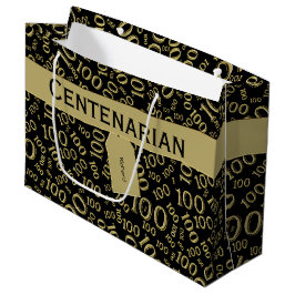 Sacola Para Presentes Grande Centenário 100º Aniversário Padrão Preto/Dourado