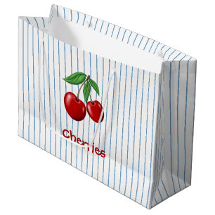 Sacola Para Presentes Grande Cerejas Vermelhas no Padrão Gráfico de Stripes A