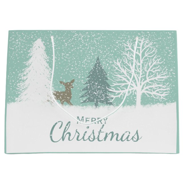 Sacola Para Presentes Grande Cervos do país das maravilhas do inverno, Natal (Frente)