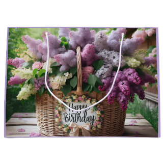 Sacola Para Presentes Grande Cesta Grande com Lilacs, Feliz Aniversário de Nata