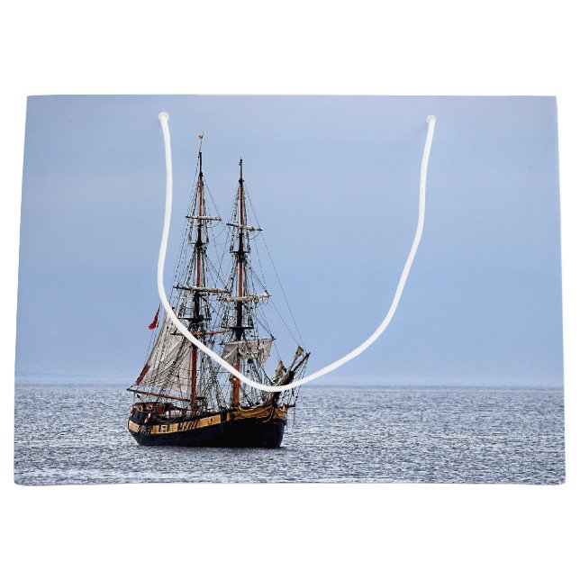 Sacola Para Presentes Grande Céu Azul de Barcos de Pesca Náuticos (Frente)