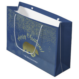 Sacola Para Presentes Grande Céu Noturno Azul Brilhante E Urso Dourado
