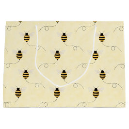 Sacola Para Presentes Grande Chá de Bebê Abelhas Preto Amarelo Dourado