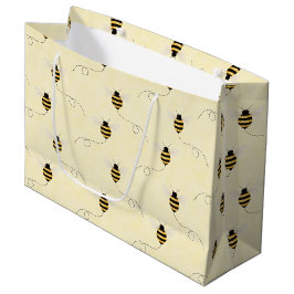 Sacola Para Presentes Grande Chá de Bebê Abelhas Preto Amarelo Dourado