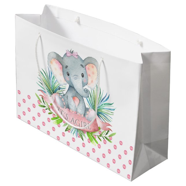 Sacola Para Presentes Grande Chá de Bebê de Elefante Menina (Verso inclinado)
