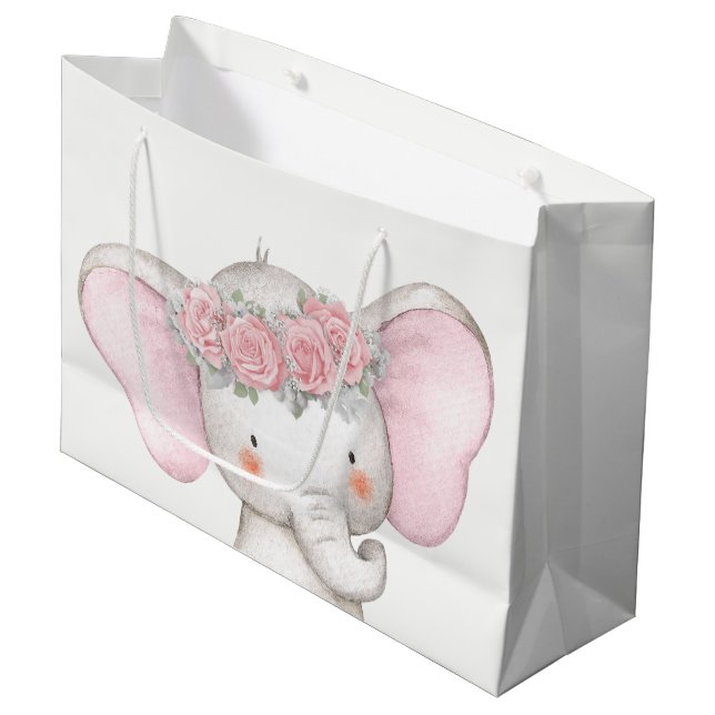 Sacola Para Presentes Grande Chá de Bebê de Elefante Menina (Frente inclinada)