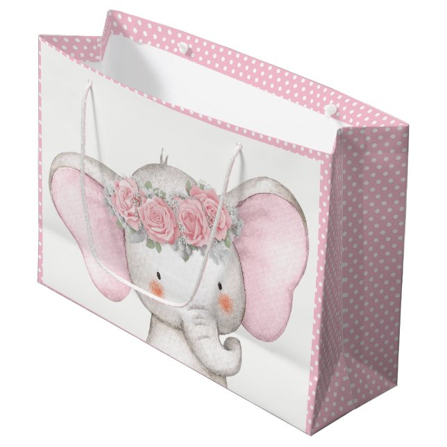 Sacola Para Presentes Grande Chá de Bebê de Menina Elefante Bebê (Frente inclinada)
