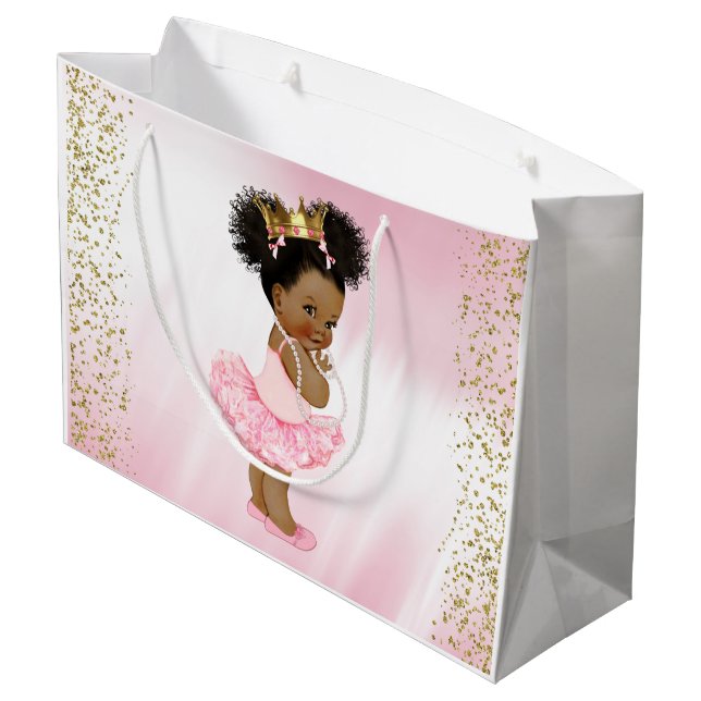 Sacola Para Presentes Grande Chá de Bebê de Princesa Afro-Americana (Verso inclinado)