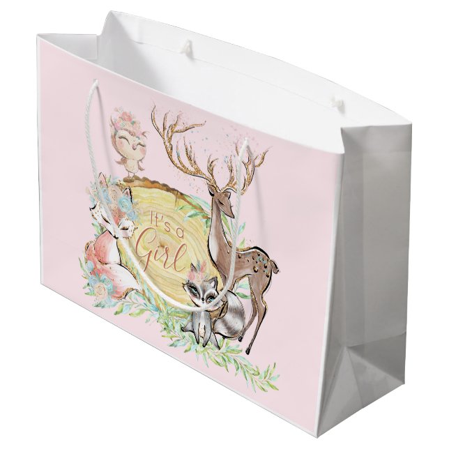 Sacola Para Presentes Grande Chá de Bebê Florestal Menina (Verso inclinado)