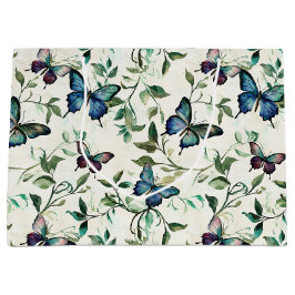 Sacola Para Presentes Grande Chá de Bebê Romântico Chic Borboletas Azuis