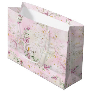 Sacola Para Presentes Grande Chá de Bebê Rosa Floral Lua