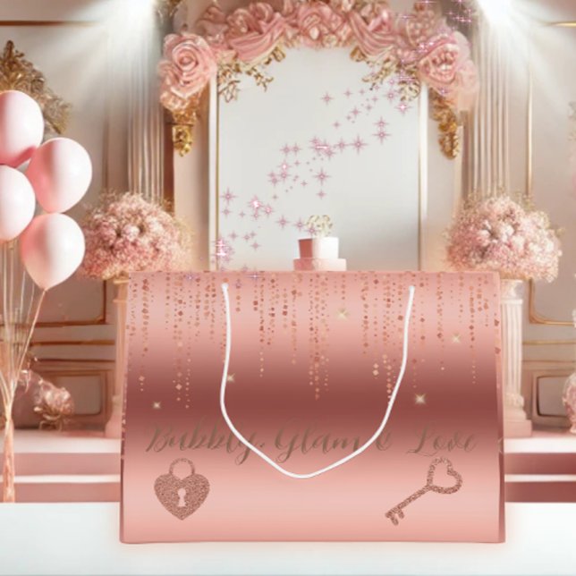 Sacola Para Presentes Grande Chá de Bebê Rose Gold Confetti (Shimmering Rose Gold Confetti Cascade Large Gift Bag – Perfect for wedding showers and special gifts)