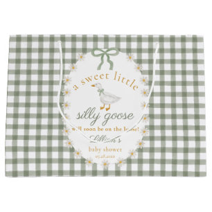 Sacola Para Presentes Grande Chá de Bebê Silly Goose Green Gingham Cottagecore