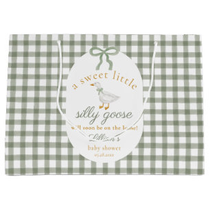 Sacola Para Presentes Grande Chá de Bebê Silly Goose Green Gingham Cottagecore