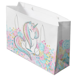 Sacola Para Presentes Grande Chá de Bebê Unicórnio Pastel