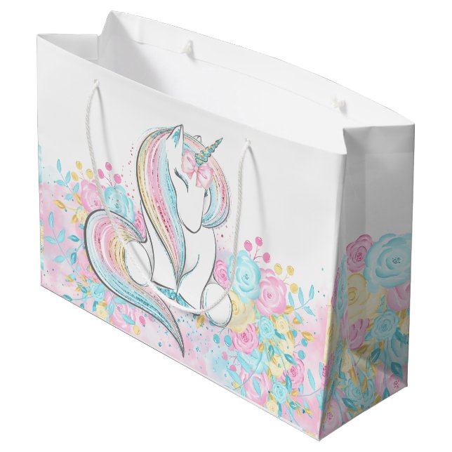 Sacola Para Presentes Grande Chá de Bebê Unicórnio Pastel (Verso inclinado)