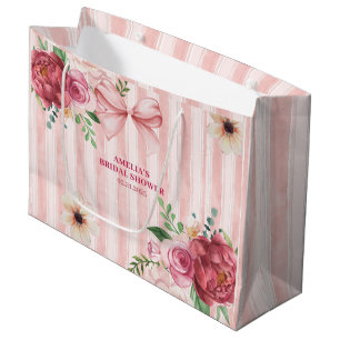 Sacola Para Presentes Grande Chá de bebê vintage floral Coquette laço rosa casa