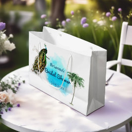Sacola Para Presentes Grande Chá de Bebê Vintage Pavão e Palmeira