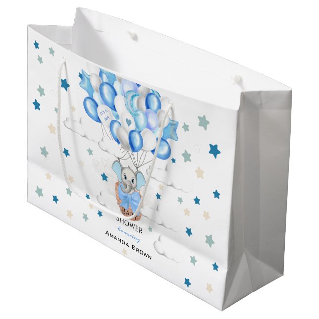 Sacola Para Presentes Grande Chá de fraldas Bonito de Elefante para Bebês Balõe (Frente inclinada)